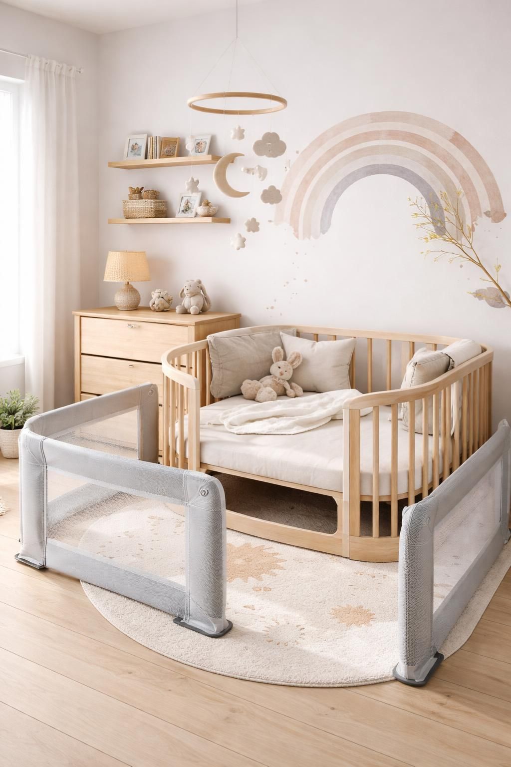 découvrez comment aménager une chambre de bébé sécurisée avec un lit évolutif stokke, un mobile apaisant et des barrières babymoov pour un environnement sûr et confortable.