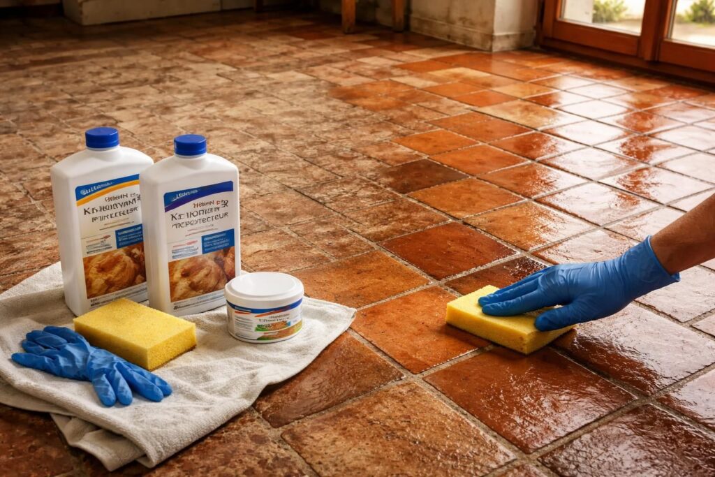 Restaurer des tomettes anciennes avec les produits Lithofin