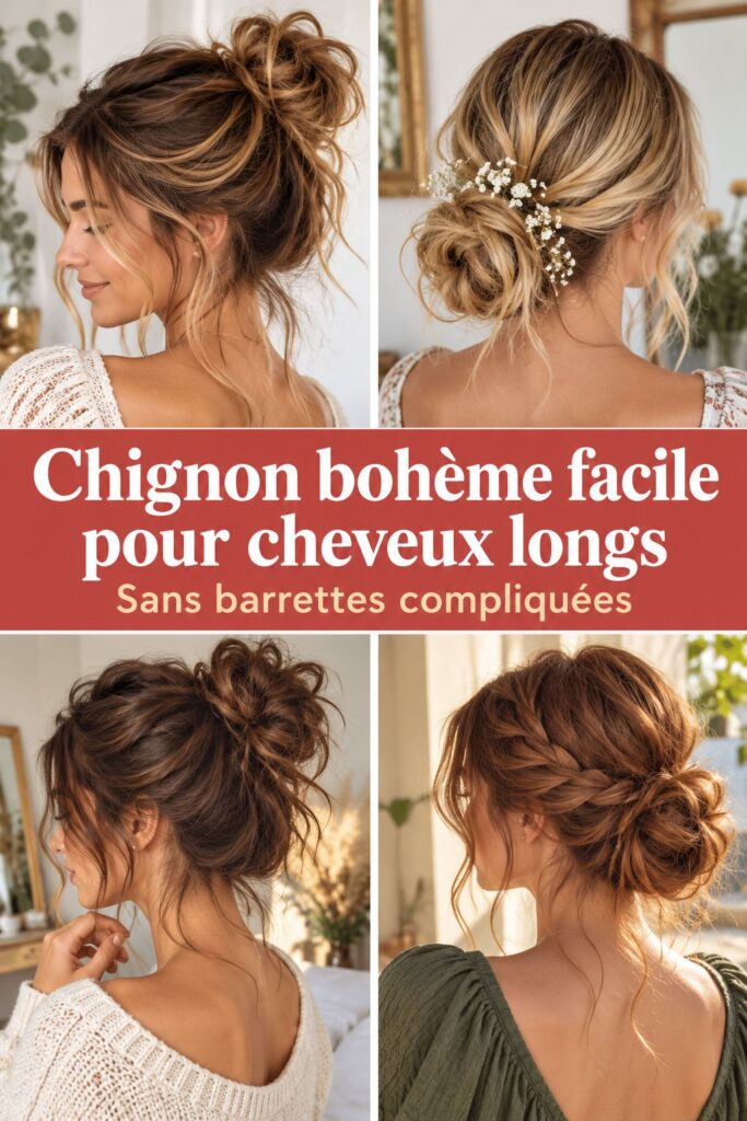 Chignon bohème facile pour cheveux longs